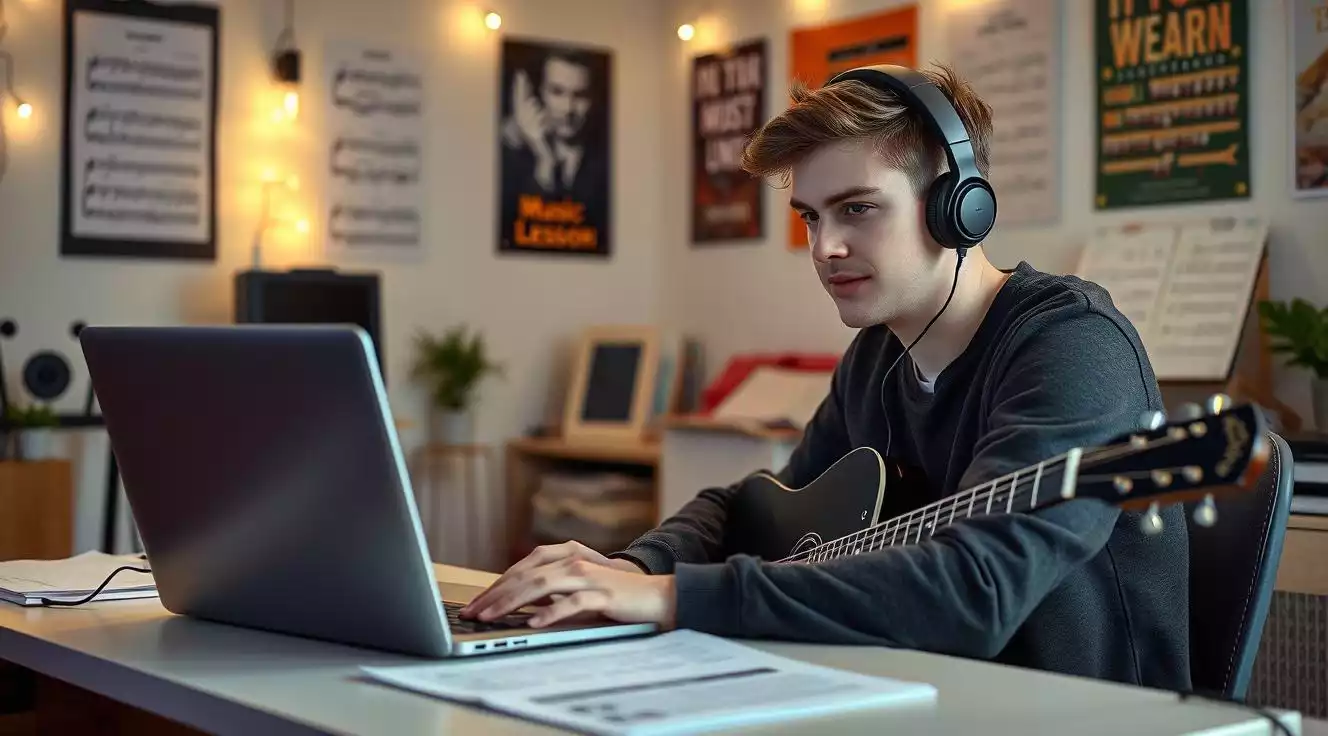Online müzik öğrenen öğrenci